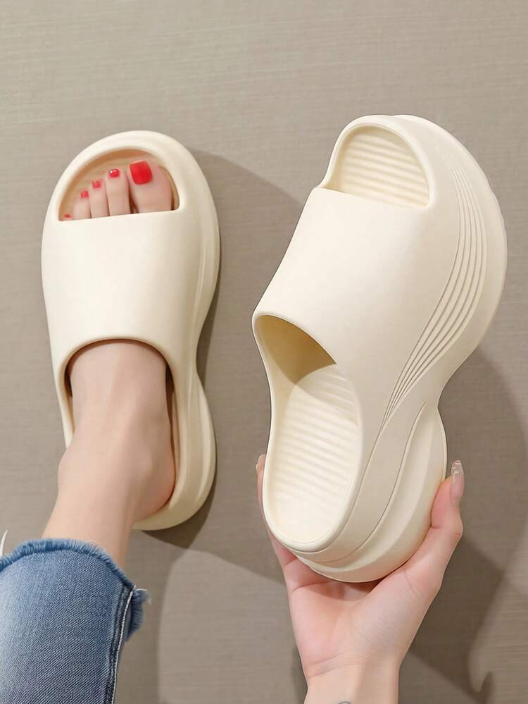 7cm High Heel EVA Thick Sole Slippers, 2026 New Summer Fashion Outdoor High Heel Slides For Women, Minimalist White/Black/Khaki | SHEIN