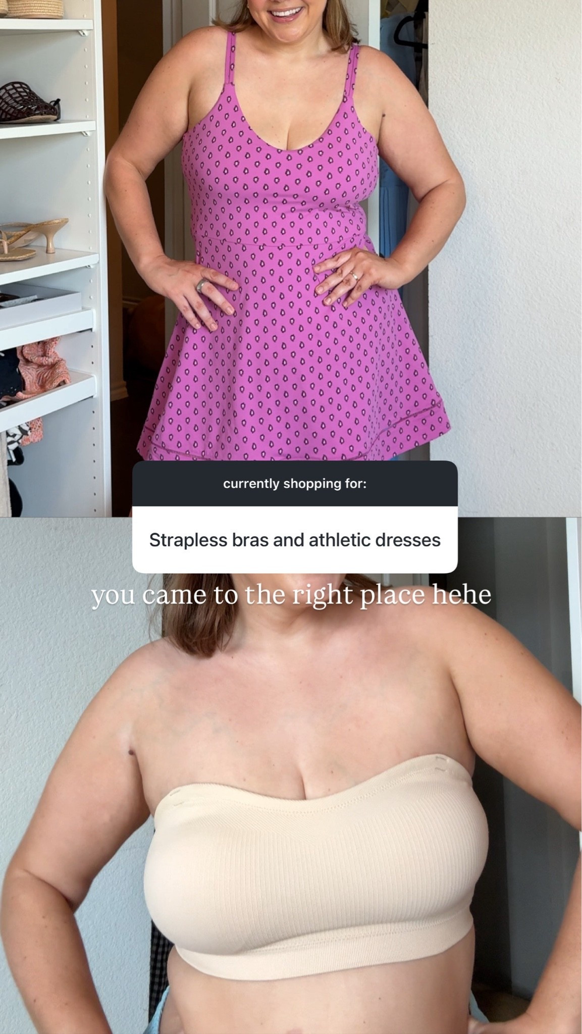 Favorite athletic dress and strapless bra wearing xl in both