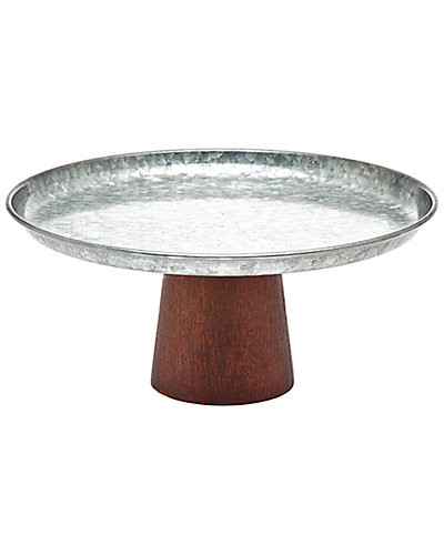 Godinger Galvenized Cakeplate & Wood Pedestal Set | Ruelala