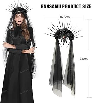 Gothic Halo Crown Flower Headband with Black Veil Sunburst Spike Crown Headpiece for Women Girls ... | Amazon (US)