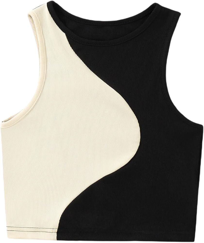 Floerns Women's Color Block Sleeveless Ribbed Knit Casual Crop Tank Top | Amazon (US)