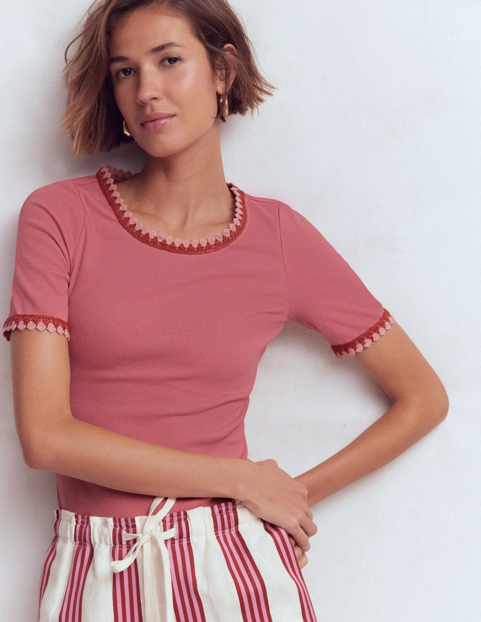 Boden Women's Maddie Trim Detail T-Shirt in Pink | Size 12 | Boden (US)