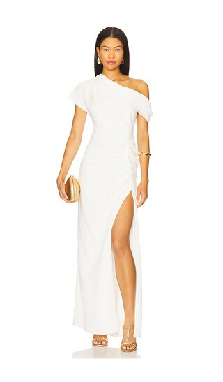 Kally Draped Midi Dress in Ivory | Revolve Clothing (Global)