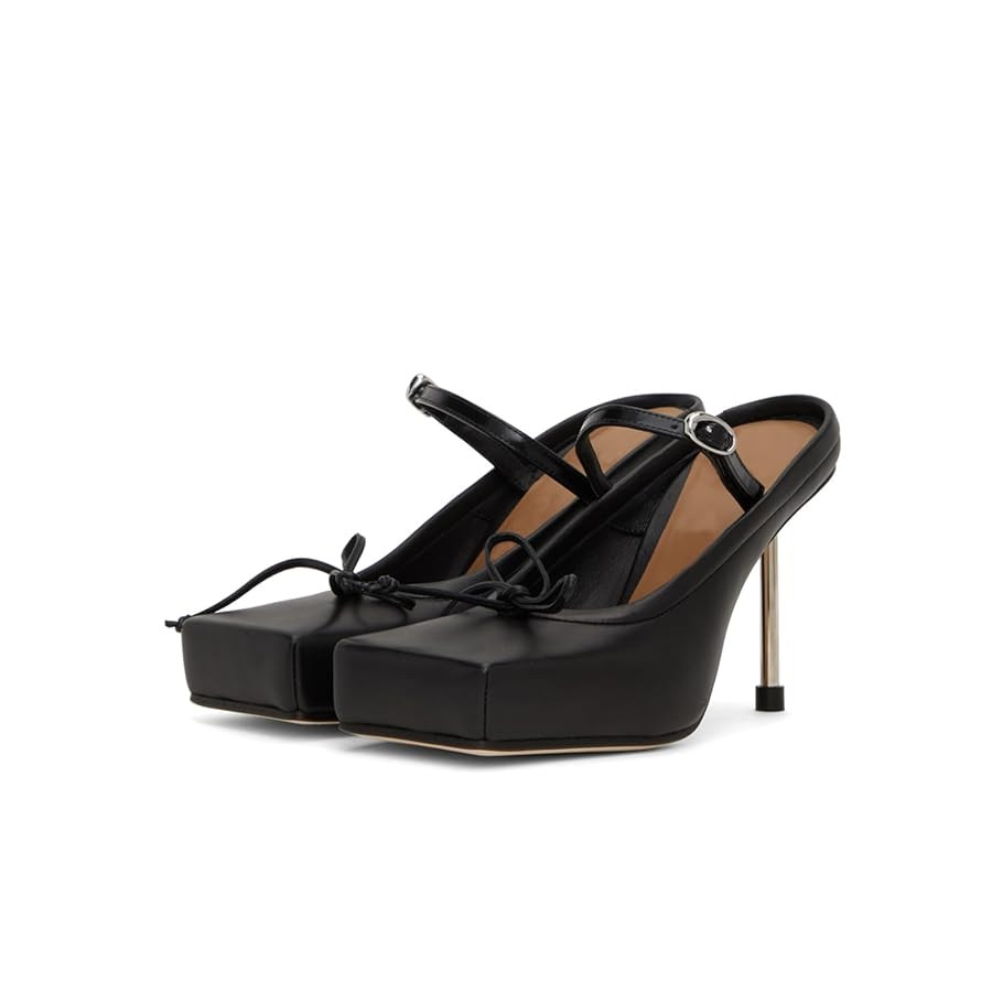 Vertundy Women's Bows High Heeled Mules Square Closed Toe Strap Buckle Pumps Stiletto Ballet Heel... | Amazon (US)