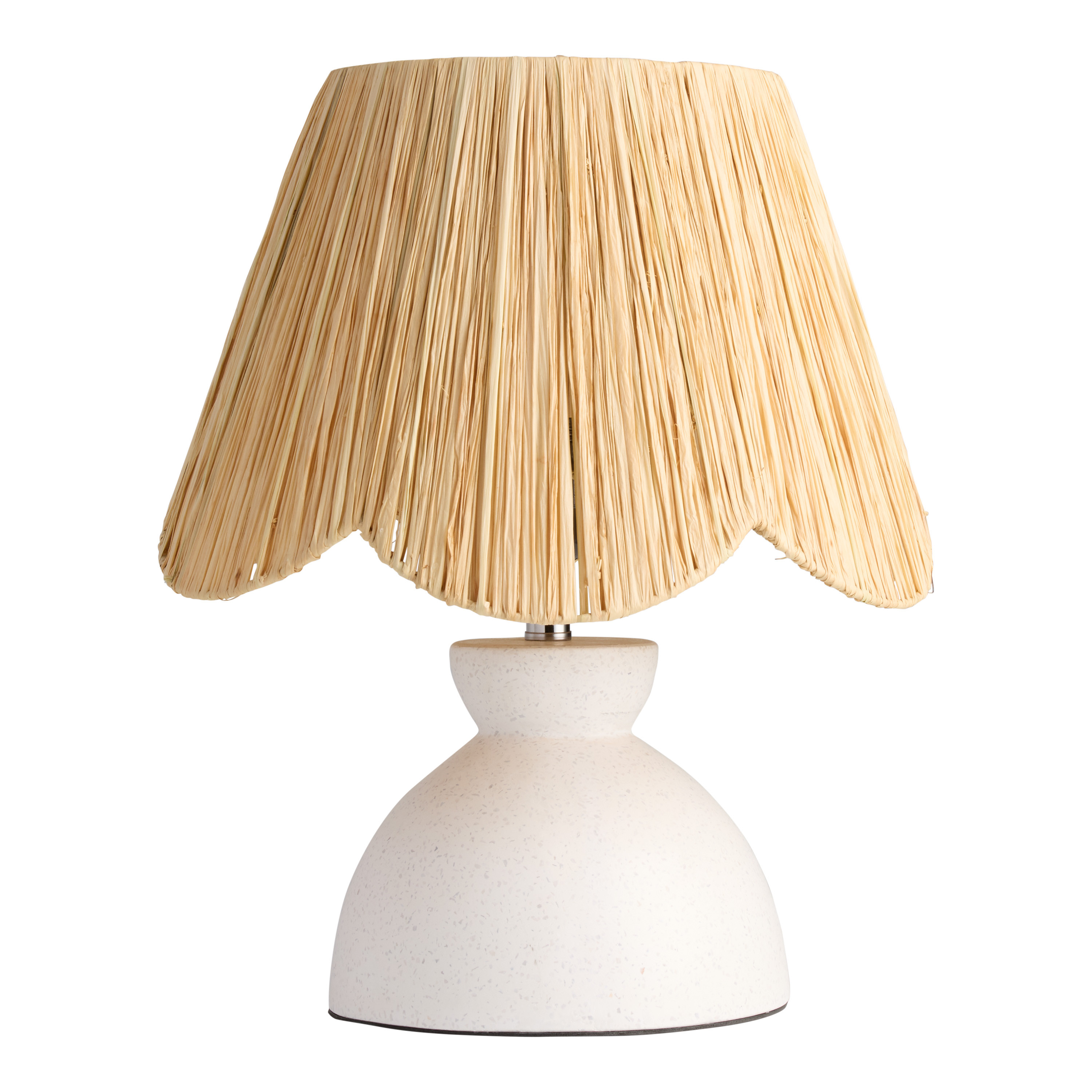 White Speckled Cement and Raffia Scalloped Table Lamp | World Market