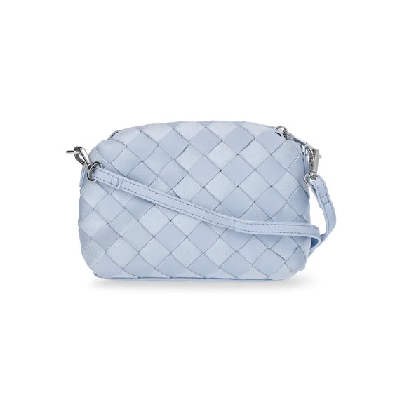 Time and Tru Women's Faux Leather and Suede Woven Camera Crossbody Bag, Blue | Walmart (US)