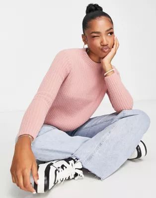 New Look fluffy knit ribbed sweater in pink | ASOS (Global)