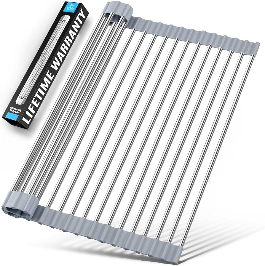 Zulay Kitchen 17.5” x 12” Roll Up Dish Drying Rack - Stainless Steel Over Sink Dish Drying Ra... | Amazon (US)