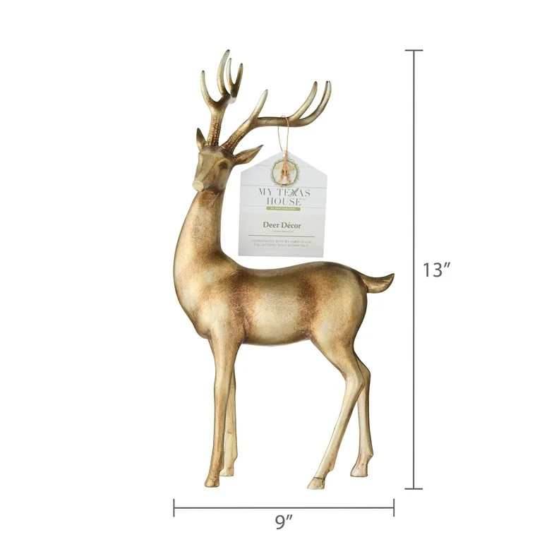 Standing Deer Christmas Tabletop Decoration, Gold, 16", by My Texas House | Walmart (US)