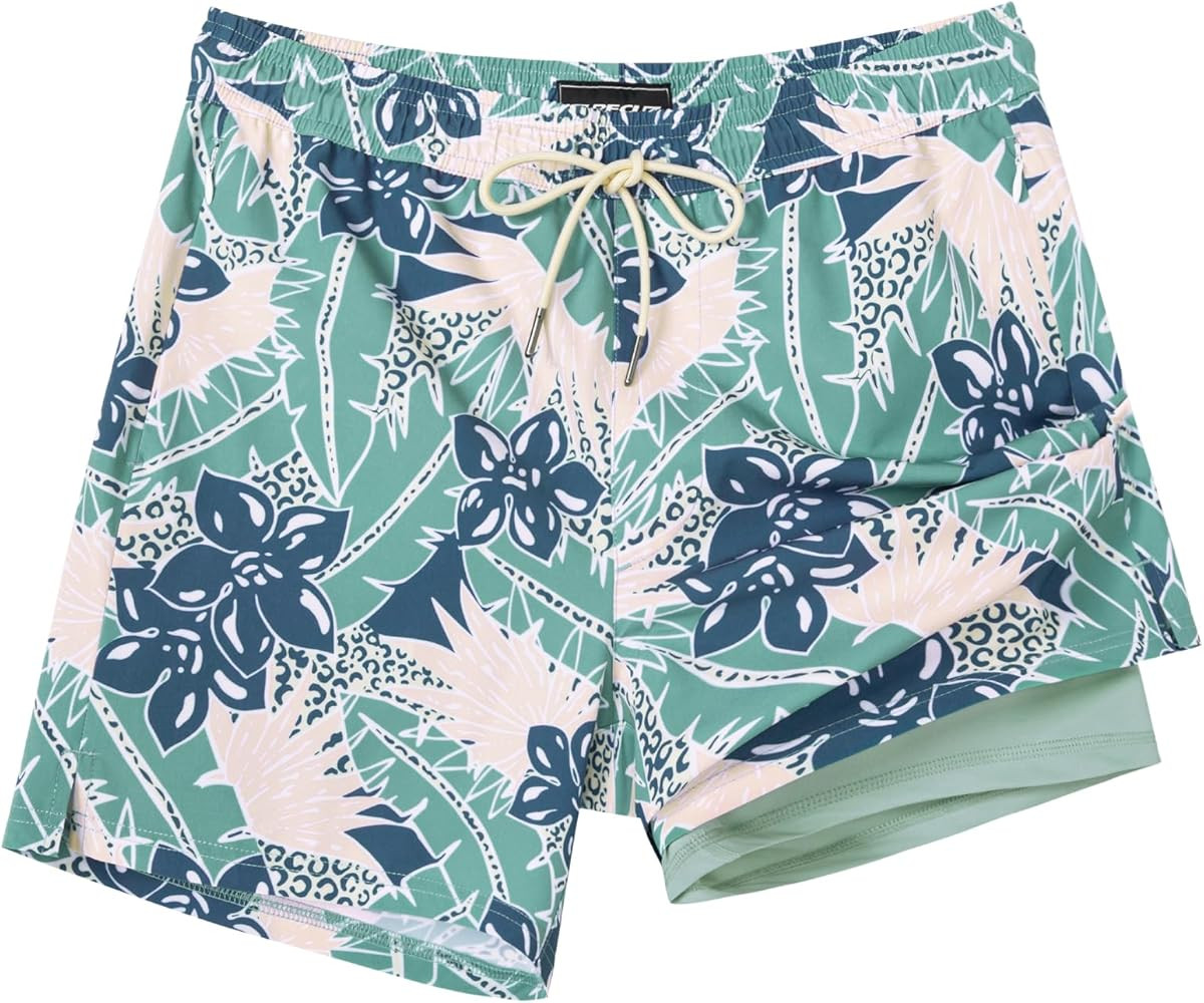 SURF CUZ Mens Swim Trunks with Compression Liner Swimming Trunks 5 Inch Bathing Suit Quick Dry Sw... | Amazon (US)