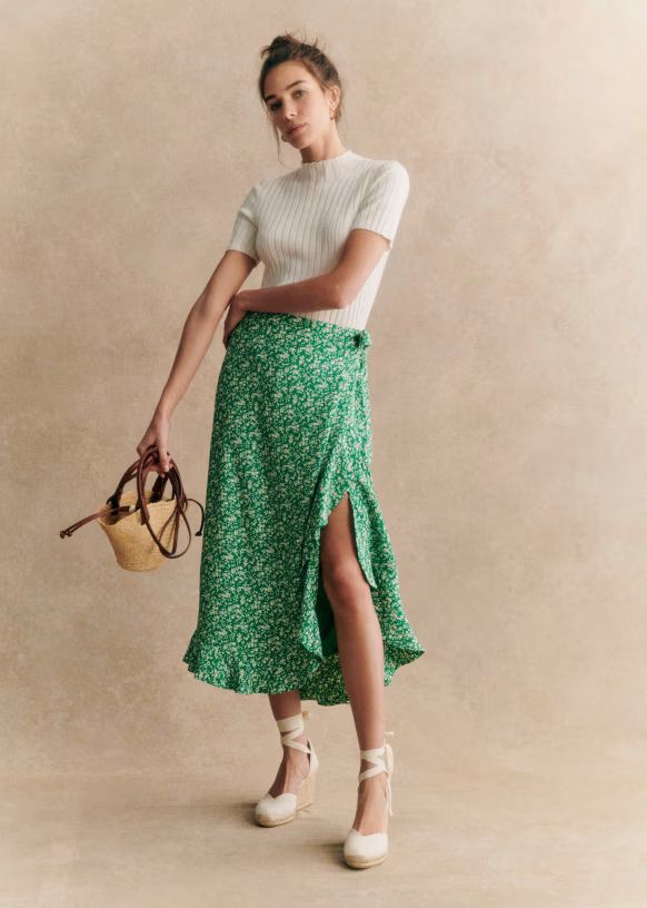 Melaine Skirt - Garden Green - Viscose - Sézane | Sezane Paris