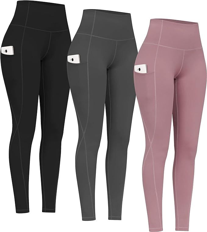 PHISOCKAT 2 Pack High Waist Yoga Pants with Pockets, Tummy Control Leggings, Workout 4 Way Stretch Y | Amazon (US)