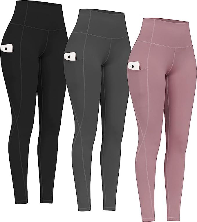 PHISOCKAT 2 Pack High Waist Yoga Pants with Pockets, Tummy Control Leggings, Workout 4 Way Stretch Y | Amazon (US)
