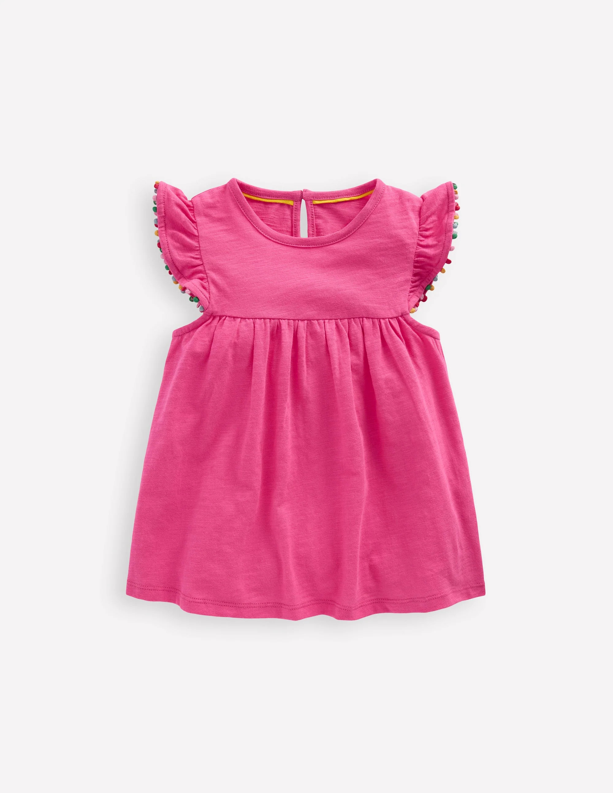 Frill Sleeve Pom Top-Flamingo Pink | Boden (US)