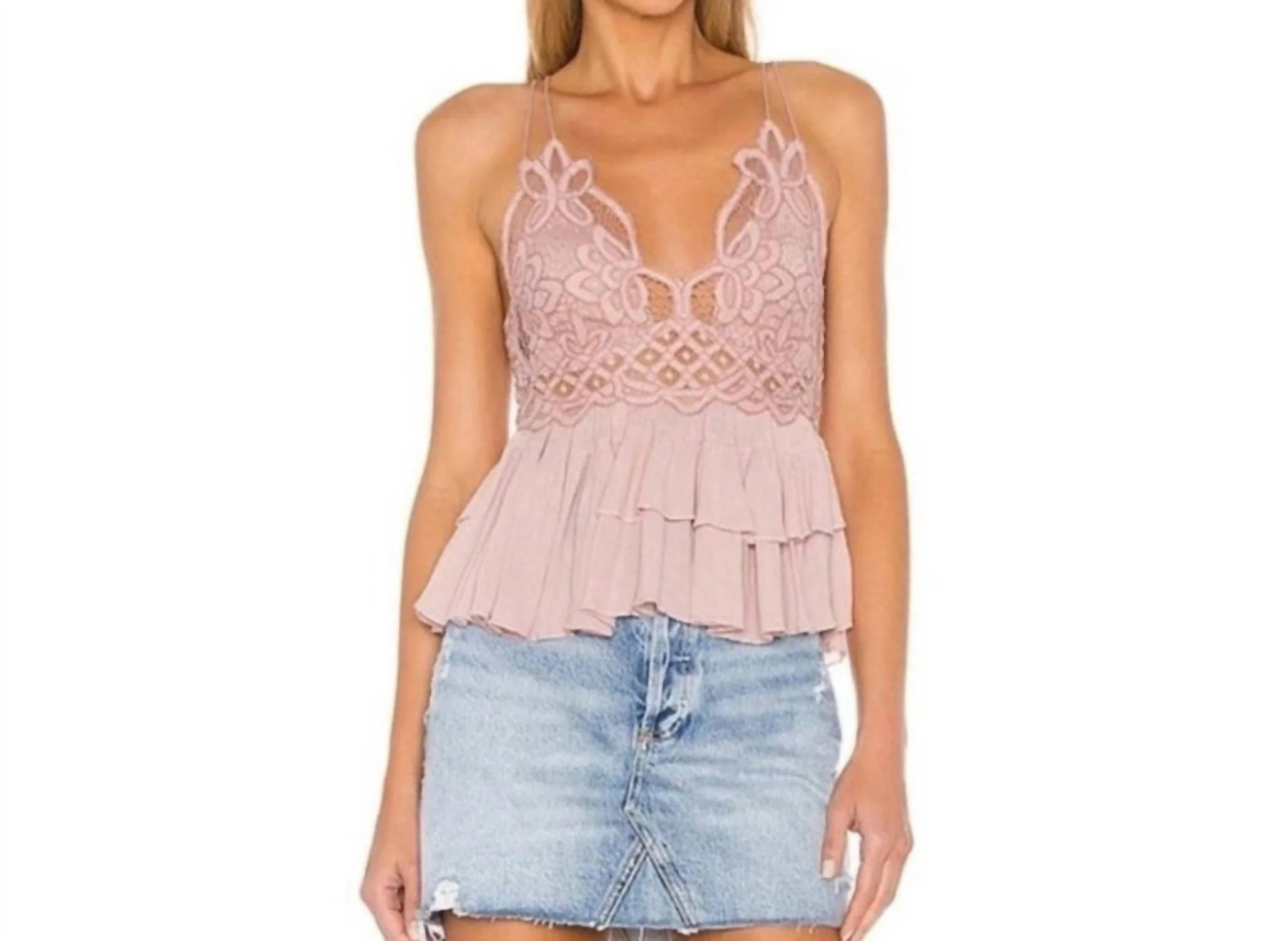 Addella Lace Cross Strap Cami Top In Mauve Pink | Shop Simon