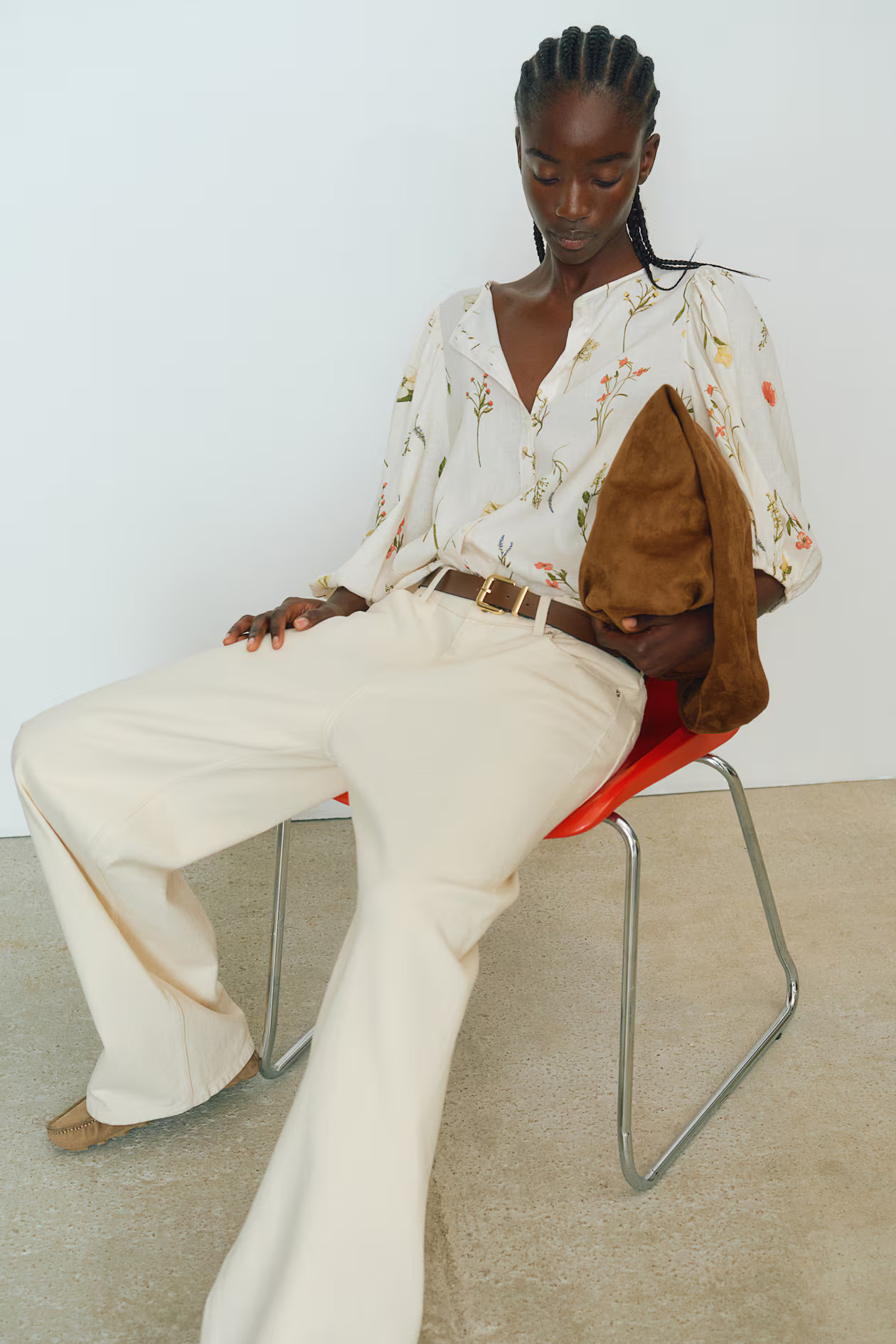 Linen-blend blouse - White/Floral - Ladies | H&M GB | H&M (UK, MY, IN, SG, PH, TW, HK)