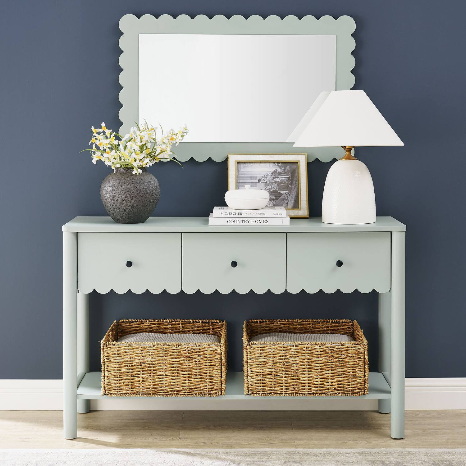 Emmeline 3-Drawer Scalloped Console Table by Modway - Sage | Best Buy U.S.