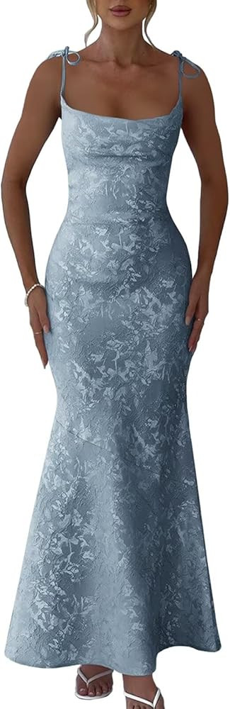 Eightale Satin Floral Jacquard Prom Dresses Mermaid Long Bodycon Formal Evening Party Gown | Amazon (US)