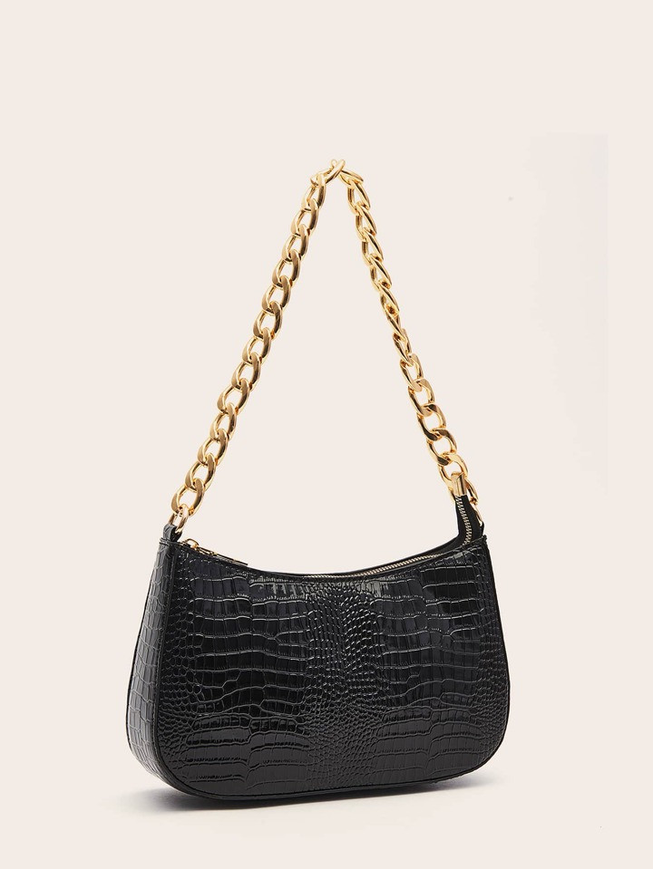 Lightweight,Business Casual Crocodile Embossed Baguette Bag For Teen Girls Women College Students... | SHEIN