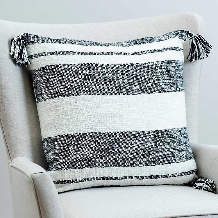 Black Sophia Striped Pillow with Tassels | Kirkland's Home