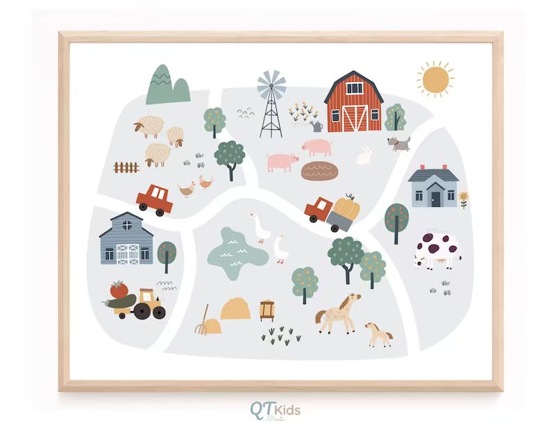 Farm Nursery Print, Farm Yard Animals Printable Wall Art, Playroom Farm Decor, Barn Truck Cows Pi... | Etsy (US)