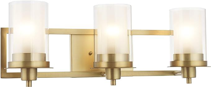 Designers Impressions Juno Brushed Brass 3 Light Wall Sconce/Bathroom Fixture with Clear and Fros... | Amazon (US)