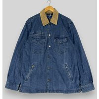 Vintage 1990S Barn Field Denim Jacket Medium Workwear Lined Blanket Cold Weather Coat Blue Casual Jeans Buttons Size M | Etsy (US)