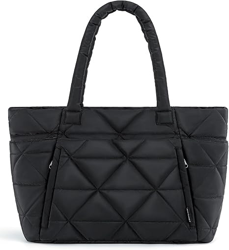 BAGSMART Tote Bag for Women, Puffy Tote Bag with Zipper, Large Quilted Shoulder Bag with Compartm... | Amazon (US)