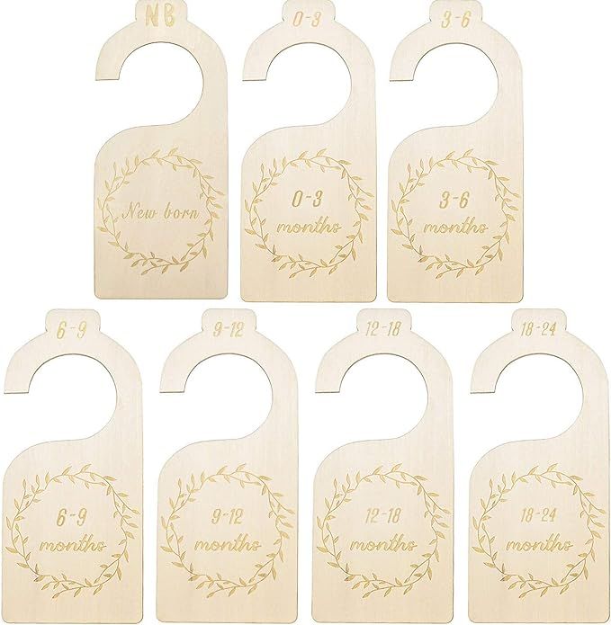 7 Pieces Baby Closet Size Divider Wooden Baby Closet Organizers Hanging Closet Dividers from Newb... | Amazon (US)