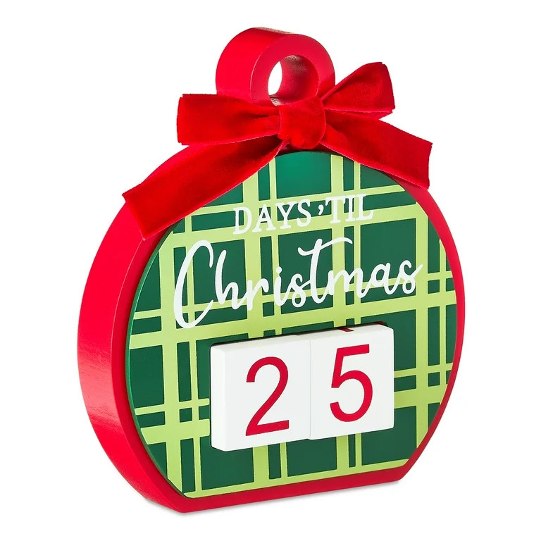 Days 'Til Christmas Plaid Ornament MDF Tabletop Decoration, 5.75", by Holiday Time | Walmart (US)