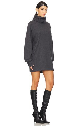 Norma Kamali Oversized Raglan Sleeve Turtleneck Mini Dress in Dark Heather Grey from Revolve.com | Revolve Clothing (Global)