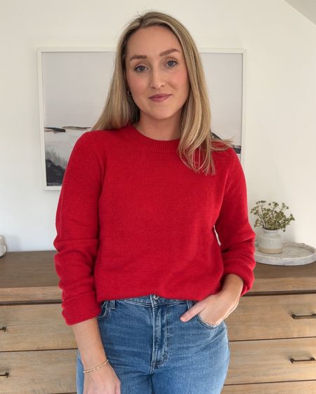 Incredible deal alert! This gap cashsoft crewneck/sweater is on sale for $22! I bought it in this red for the holidays and it is so comfy.