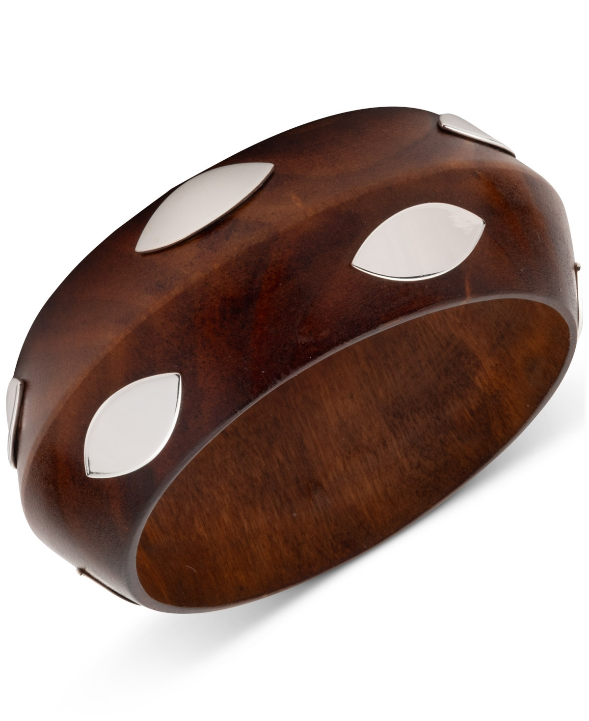Lauren Ralph Lauren Silver-Tone Polished Wood Bangle Bracelet - Brown | Macy's