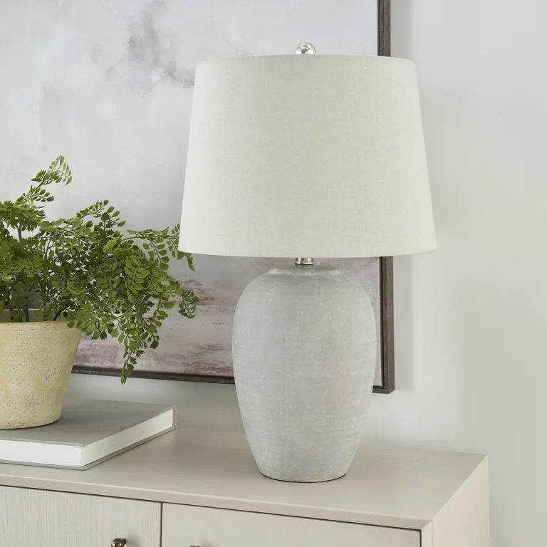 Nourison 23" Grey Unglazed Ceramic Rustic Urn Lamp for Bedroom, Living Room, Dining Room, Office | Walmart (US)
