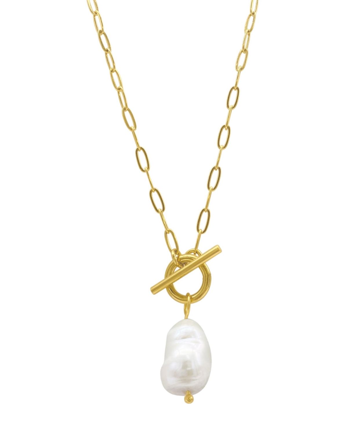 Adornia 18.5" Paper Clip Chain Toggle 14K Gold Plated Necklace with Freshwater Pearl | Macys (US)