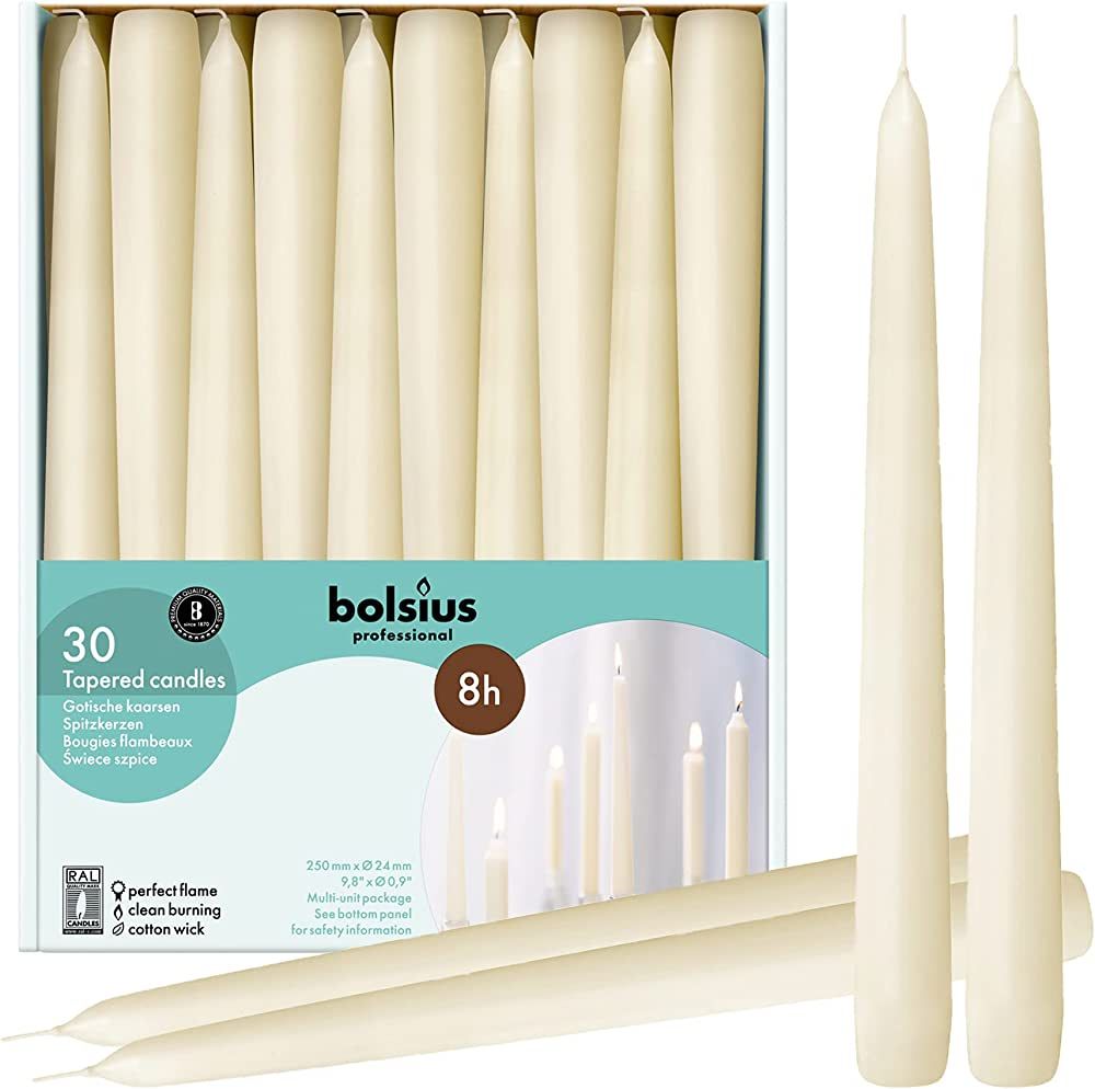 BOLSIUS 30 Count Household Ivory Taper Candles - 10 Inches - Premium European Quality - 8 Burn Ho... | Amazon (US)