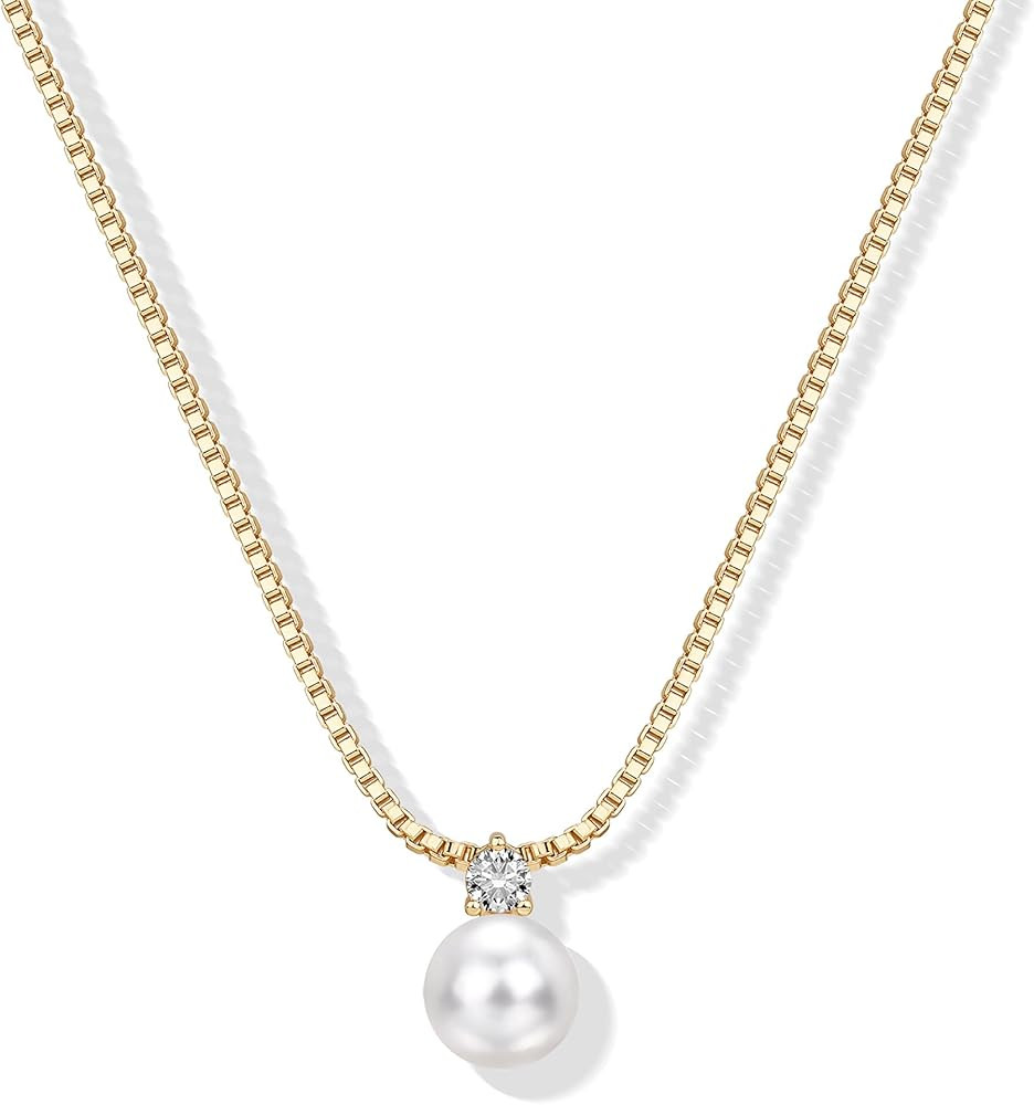PAVOI 14K Gold Plated Pearl Pendant Necklaces for Women - Dainty Pearl Necklace Drop with Cubic Z... | Amazon (US)