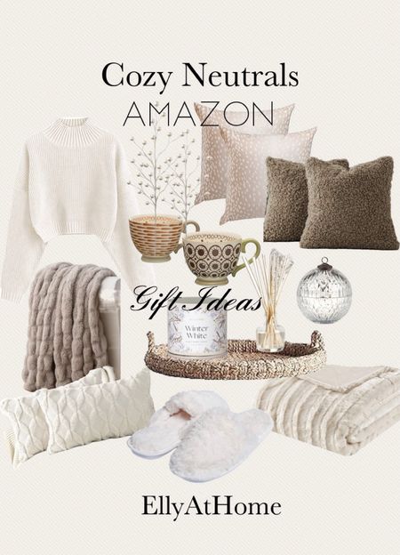 Cozy winter, holiday, Christmas neutrals. Shop off white sweater, fuzzy slippers, cozy and comfy throw pillows and blankets, winter fragrant candles, coastal tray, pearl stems, mugs, cups. Gift ideas, host, couple, new home, her. Christmas decor. 

#LTKGiftGuide #LTKHoliday #LTKhome