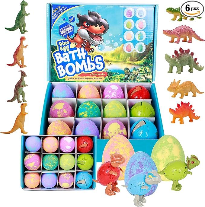 Bath Bombs for Kids with Toys Inside Surprise, Dino Egg Bath Bomb Kit with Dinosaur Toy Organic a... | Amazon (US)