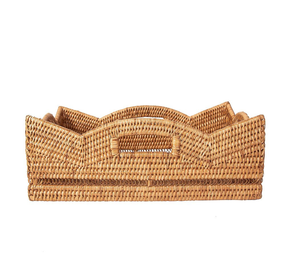 Tava Handwoven Rattan Scallop Tray with Handles | Pottery Barn (US)