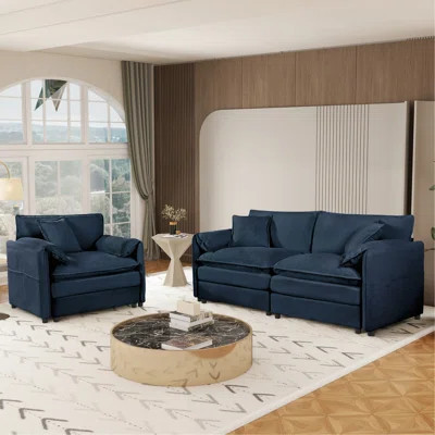 Deep Seat Luxury 2 Piece Loveseat Couch & Sofa Armchair Set, Modern Upholstered Chenille Cloud Couches Set Furniture With 3 Pillow For Living Room Bed | Wayfair North America