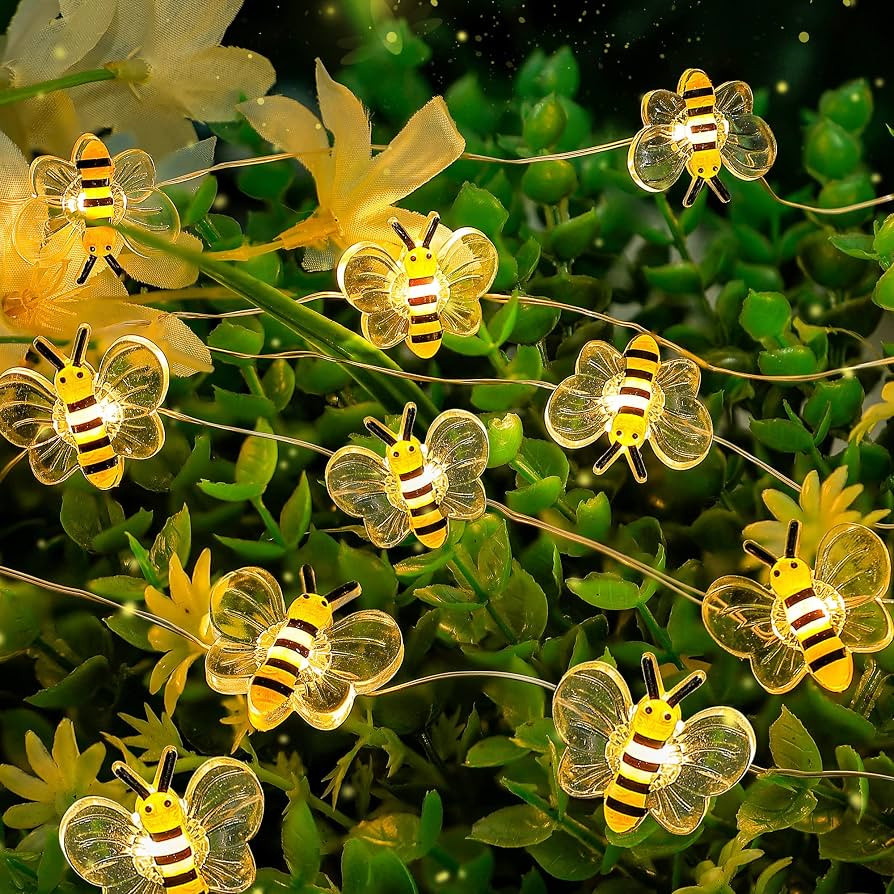 oopswow Bee Decor Lights,10ft 30 LED Cute Honeybee String Lights Battery Powered,Bee Fairy Lights... | Amazon (US)