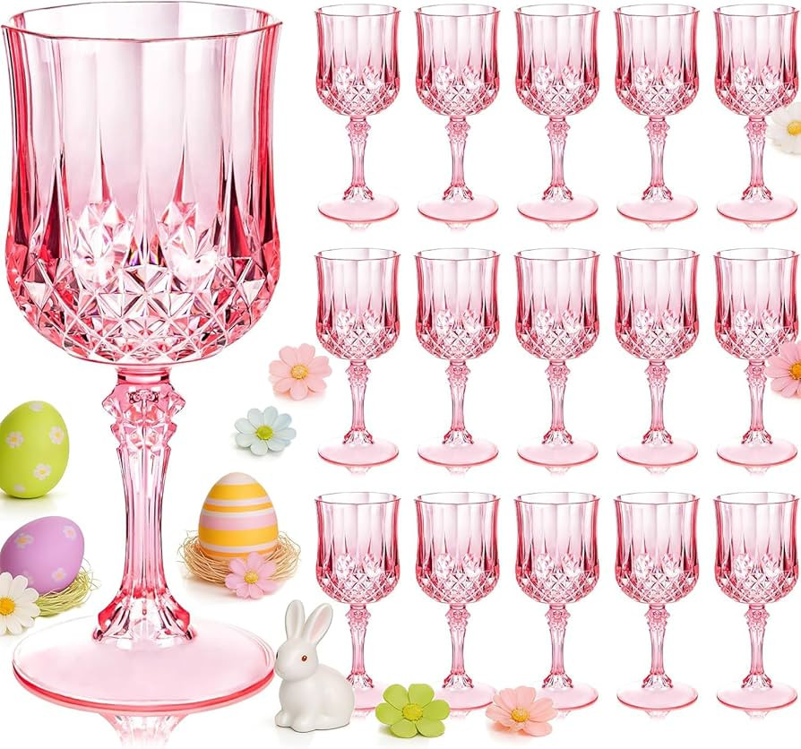 Ciaell 24PCS Pink Plastic Wine Glasses - 7 Oz Plastic Goblets for Party - Pink Vintage Drinking G... | Amazon (US)