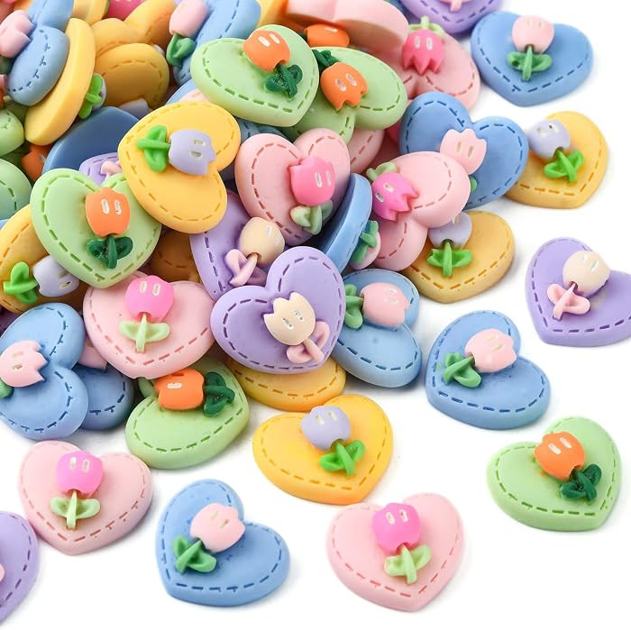 LiQunSweet 100 Pcs Resin Heart with Tulip Flower Flatback Charms for Handicraft Scrapbooking Phon... | Amazon (US)