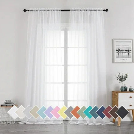 OVZME White Sheer Curtains 96 inches Long Window Curtains 2 Panels Pair, Solid Elegant Window Voile Panels/Drapes/Treatment/Backdrop for Bedroom Living Room Wedding Party Decor, 42"Wx96"L, 8FT L | Walmart (US)