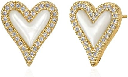 FETTERO Gold Earrings for Women 14K Gold Plated Love Heart Stud Earrings | Dainty Heart Earrings ... | Amazon (US)