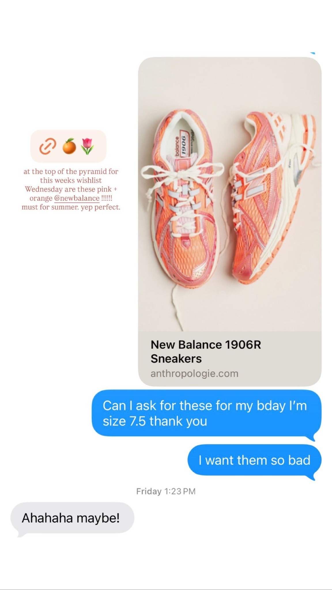 at the top of the pyramid for this weeks wishlist Wednesday are these pink + orange @newbalance !!!!!! must for summer. yep perfect.