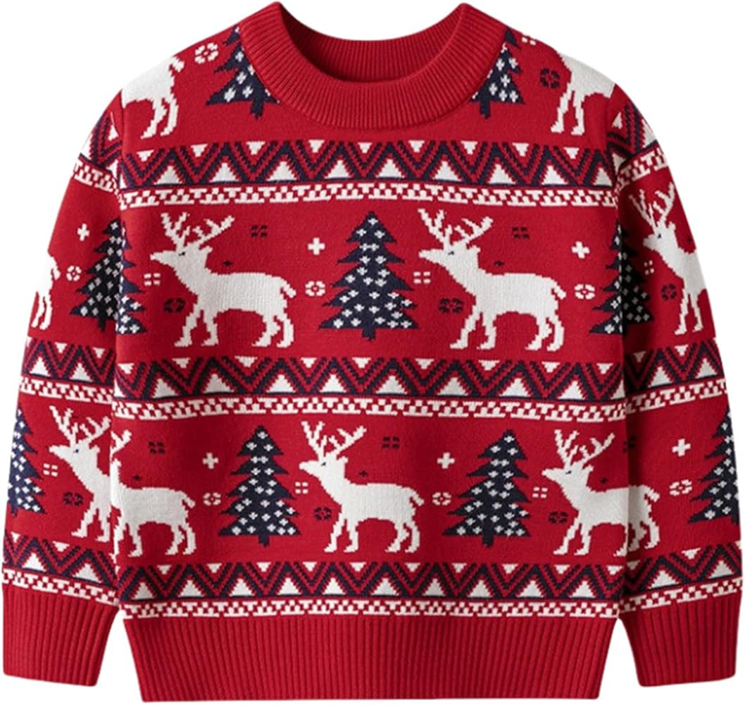 Toddler Boys Long Sleeve Pullover Sweaters Kids Winter Knit Cotton Crewneck Sweatshirt | Amazon (US)