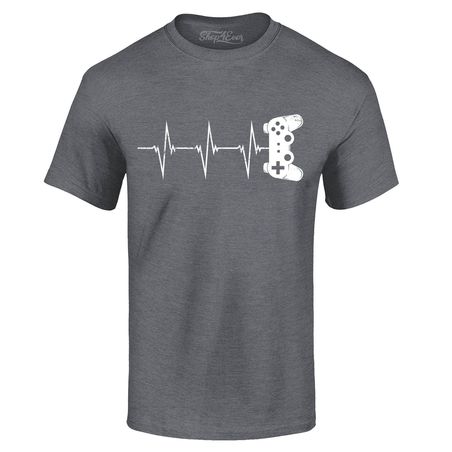 Shop4Ever Men's Gamer Heartbeat Controller Graphic T-shirt Large Dark Heather - Walmart.com | Walmart (US)