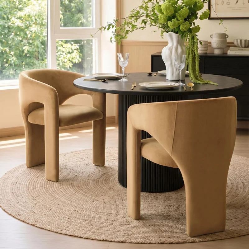 Modern Velvet Barrel Dining Chairs, Upholstered Curved Back For Dining Room & Kitchen (Set of 2) | Wayfair North America
